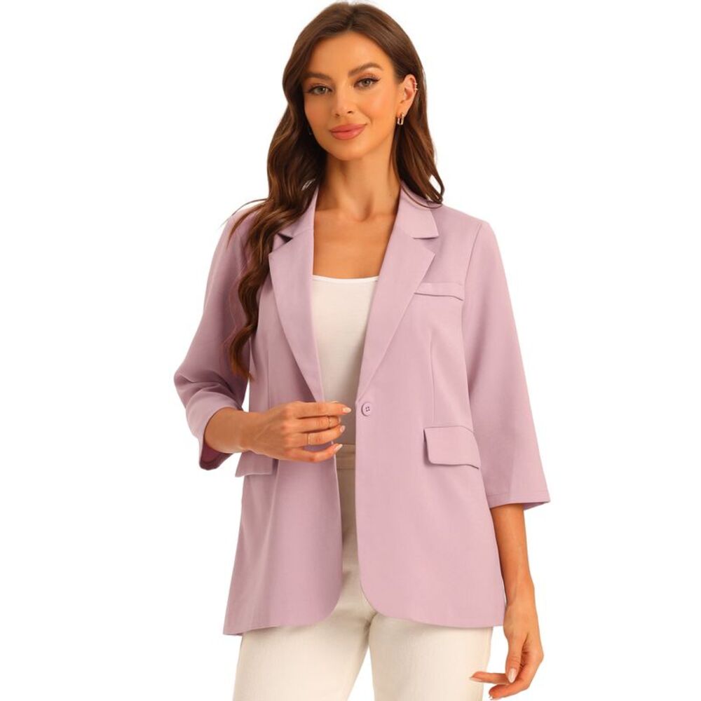 Office 3/4 Sleeve Business Blazers Women's Lapel Collar Dressy Jacket Pink